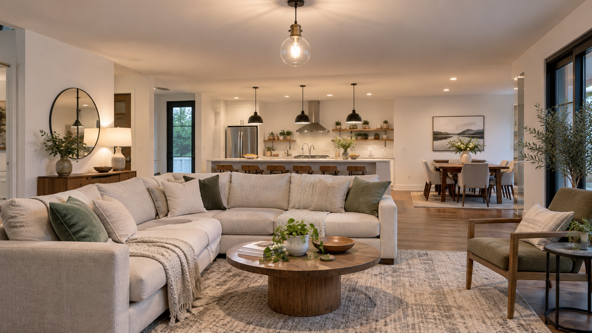 Unbranded high-output smart bulb brightly illuminating a large neutral room