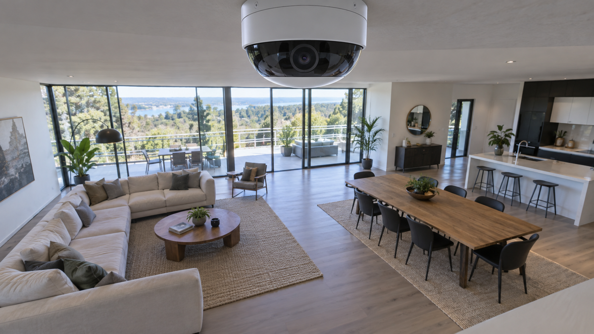 180 degree security camera providing panoramic room coverage