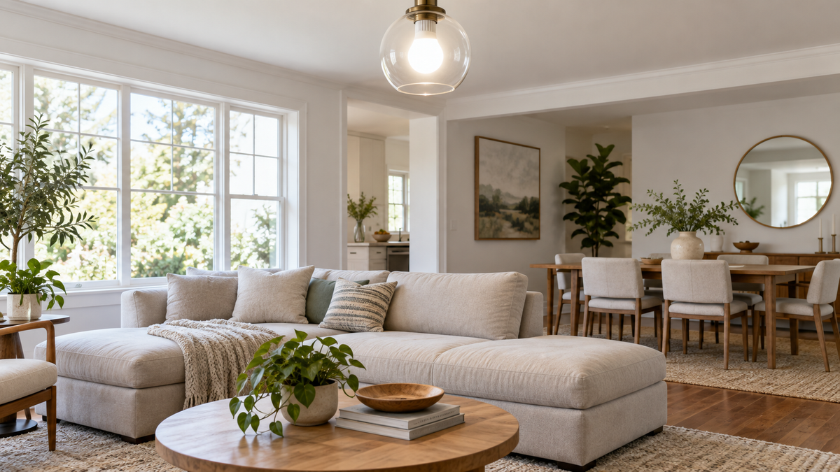 Unbranded 20-watt smart LED bulb illuminating a bright neutral room from an open fixture