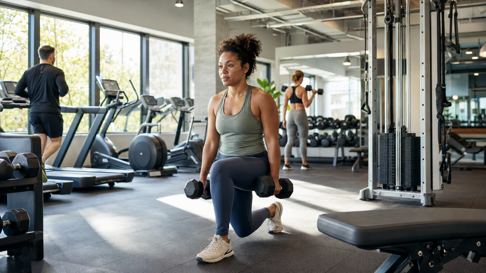 Busy adult completing an efficient full-body gym workout