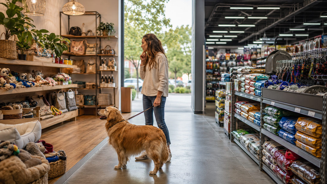 Pet owner comparing neighborhood and larger pet stores