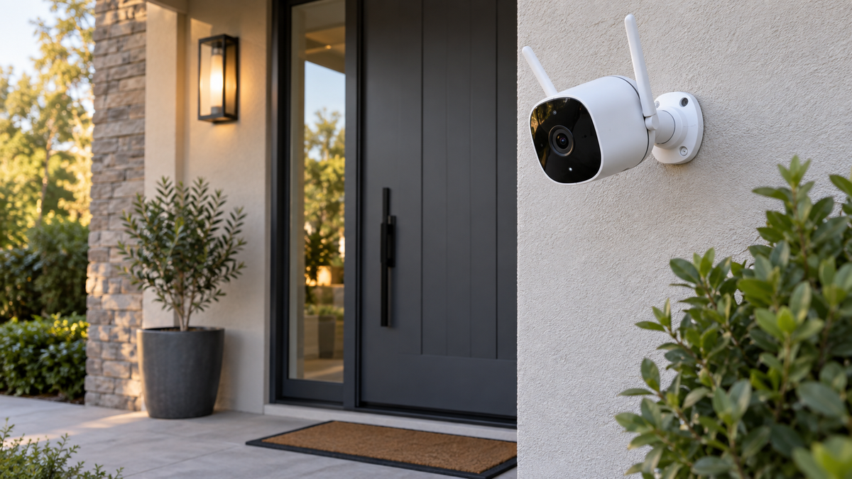 Unbranded 4K WiFi security camera visibly installed at a neutral home entrance