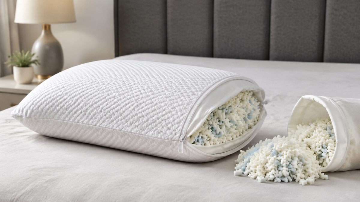 Adjustable memory foam pillow with removable shredded fill