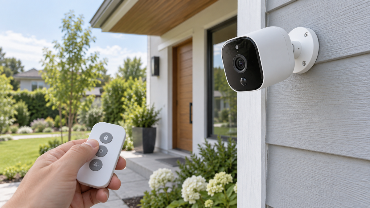 Unbranded visible battery-powered wireless camera with a remote viewing device