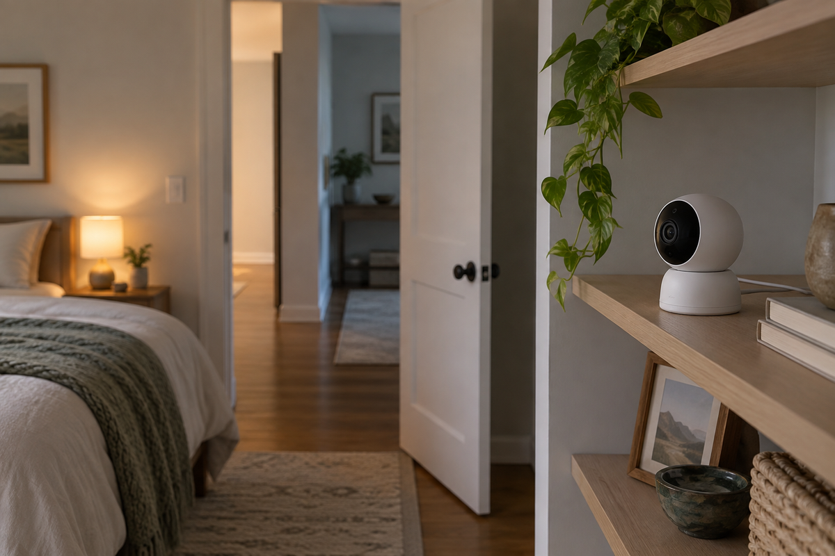bedroom security camera shown in a clean practical setting for comparison