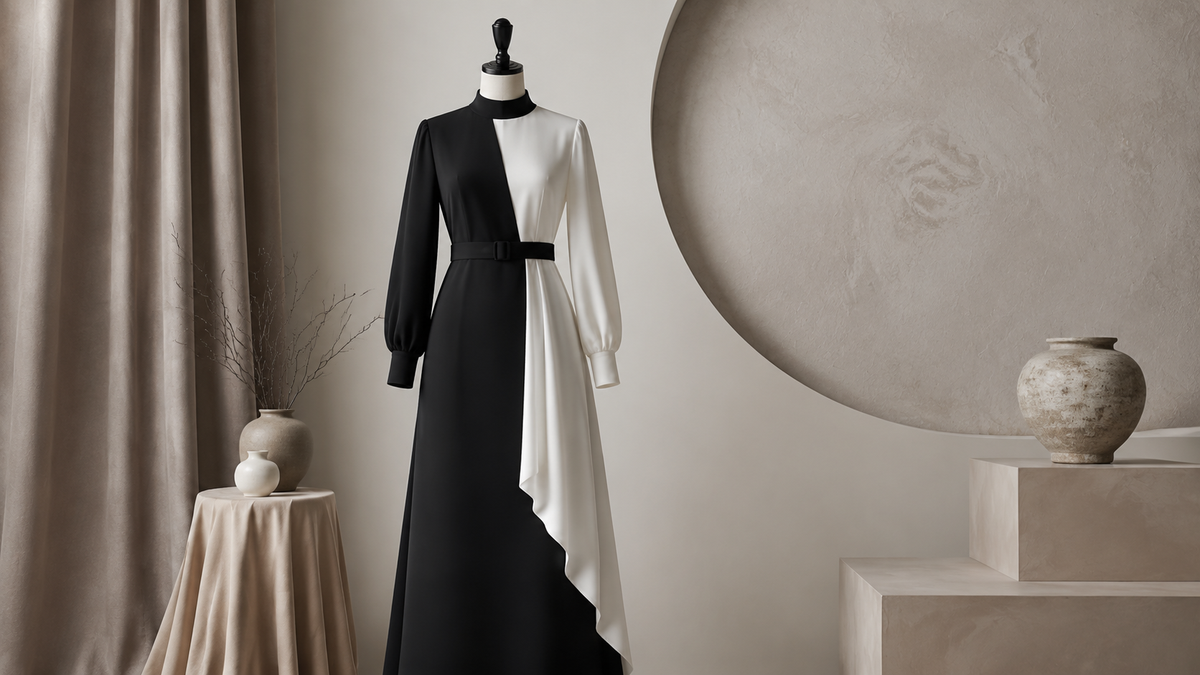 Black and white dress showing balanced color placement