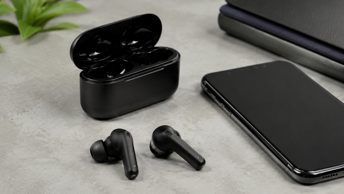 Generic Bluetooth earphones with microphones and charging case