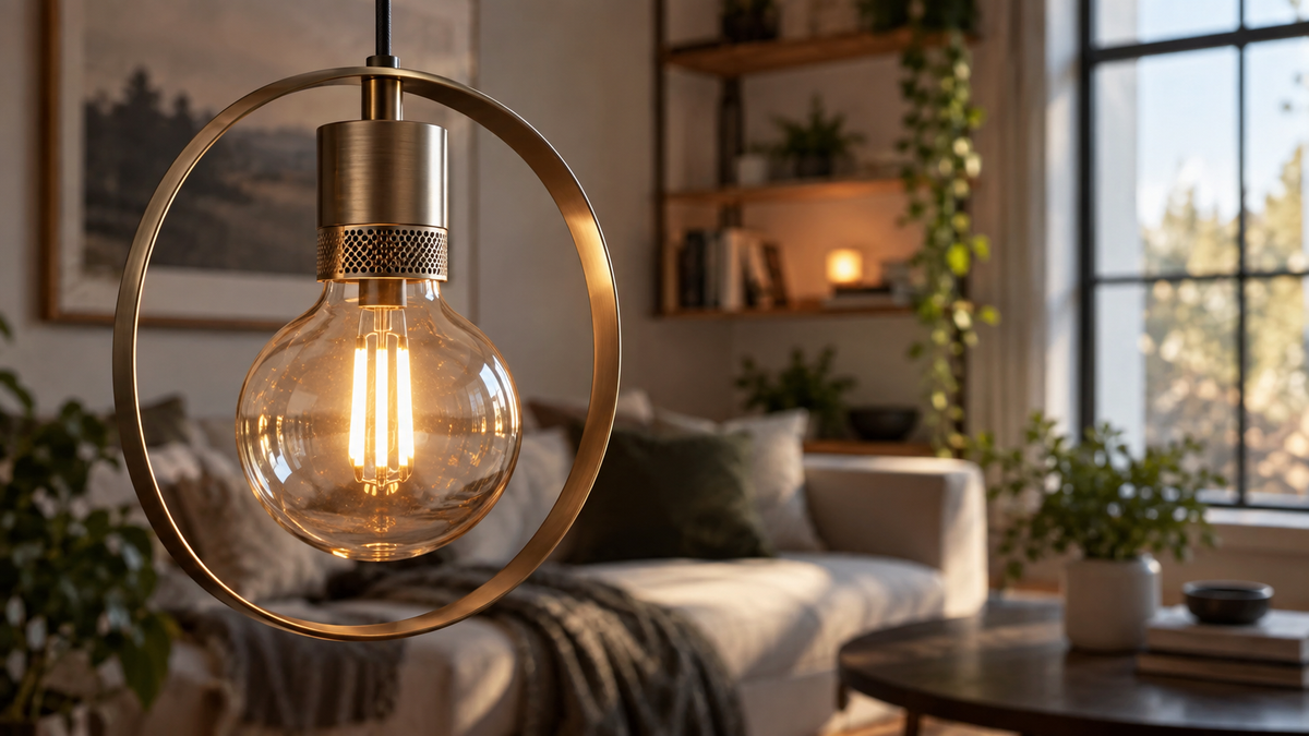 Unbranded illuminated bulb with integrated speaker grille in a simple open fixture