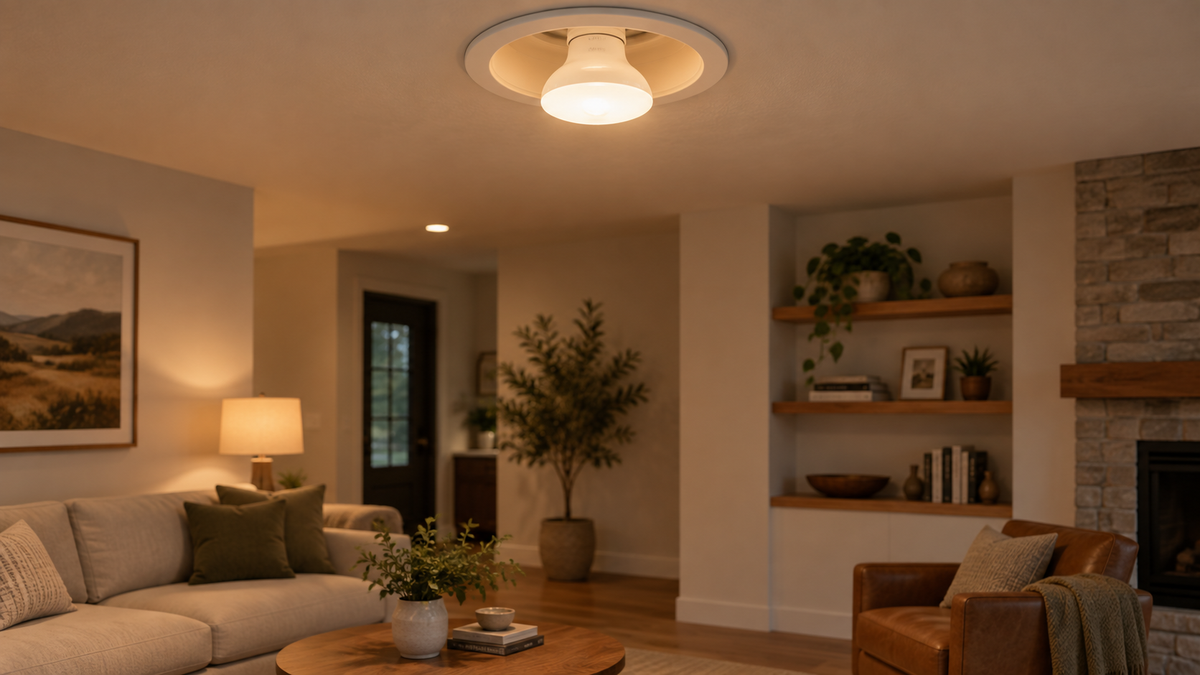 BR20 smart reflector bulb illuminating a modern room