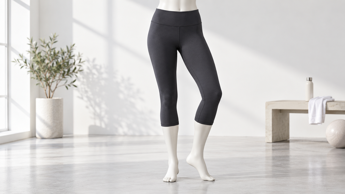 Plain capri leggings showing waistband and calf length