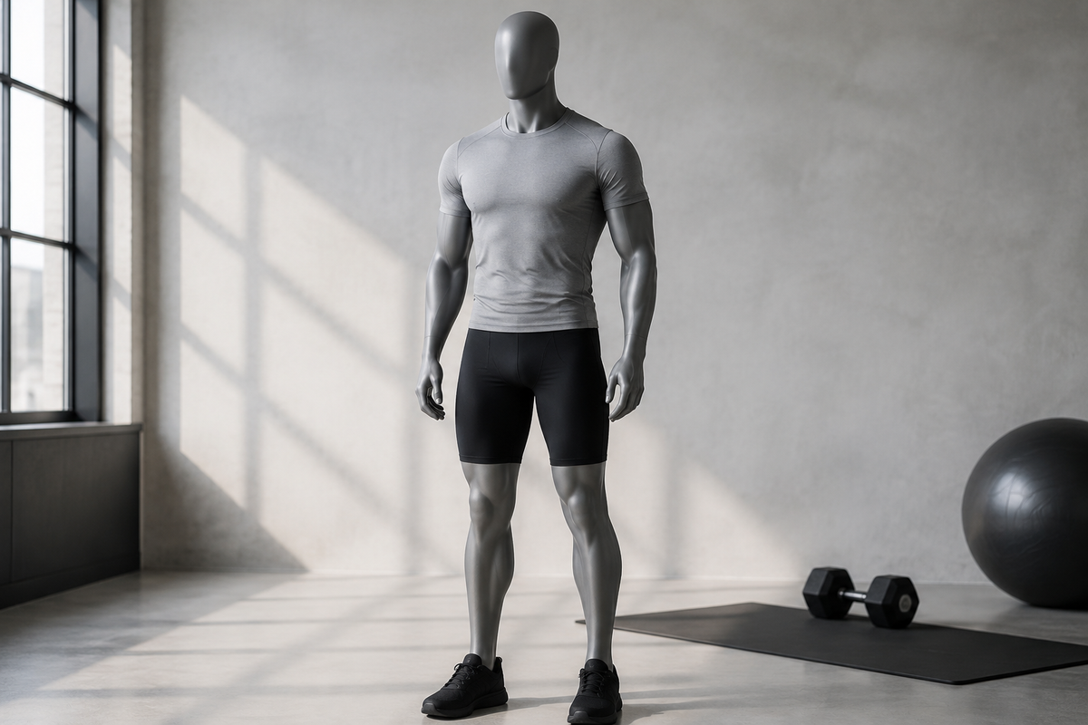 Black compression shorts with an athletic top on a sport mannequin