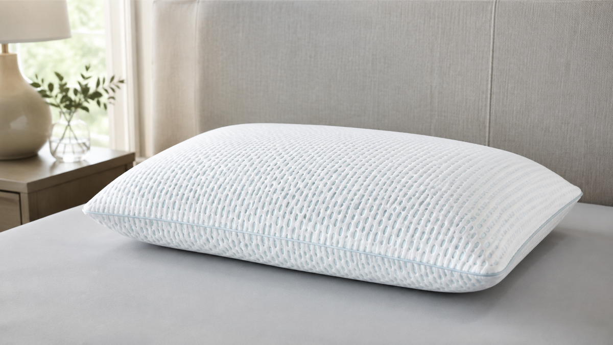 Generic cooling foam pillow with breathable cover on a neutral bed