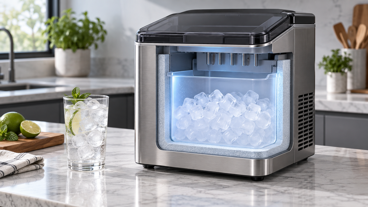 Countertop ice maker with an insulated cold-storage compartment and fresh ice