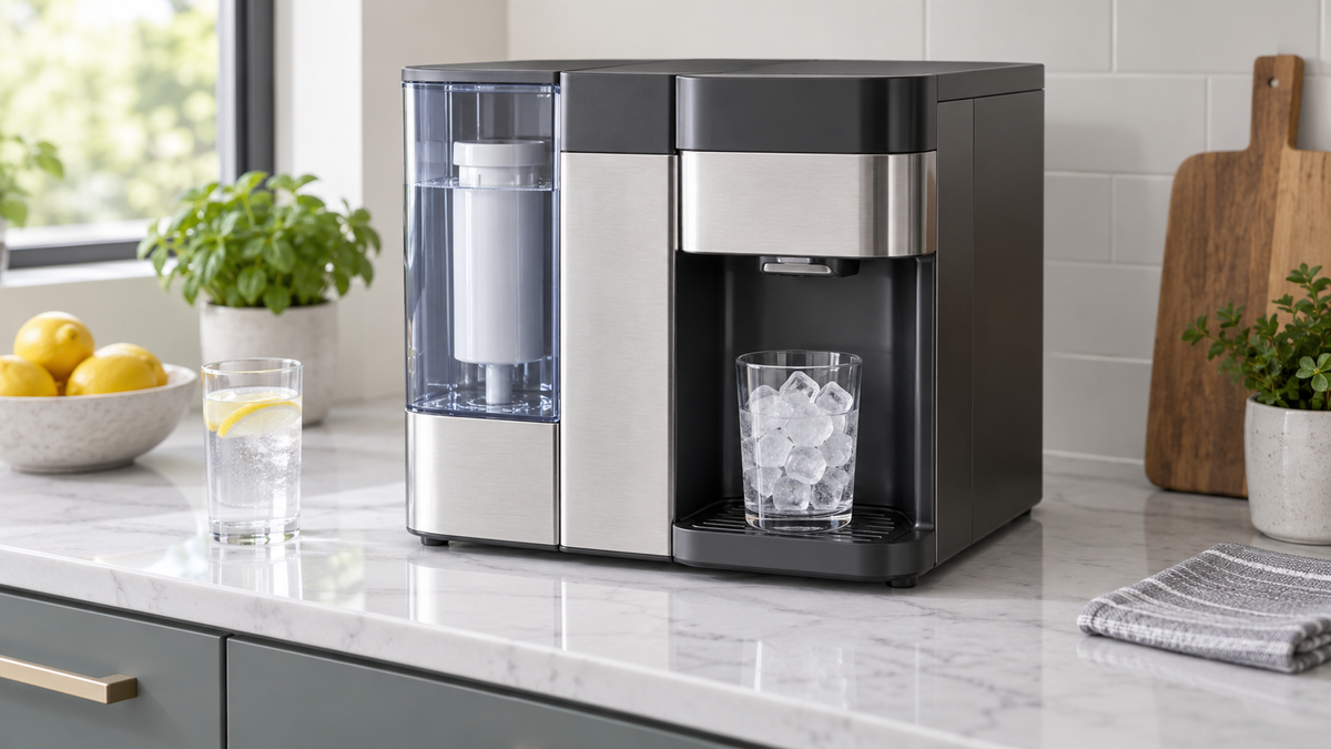 Countertop water filter and ice maker combination appliance