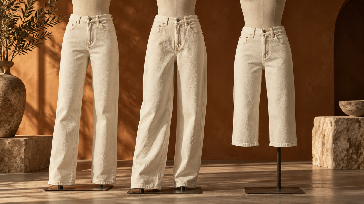 Cream jeans in straight, relaxed and cropped silhouettes