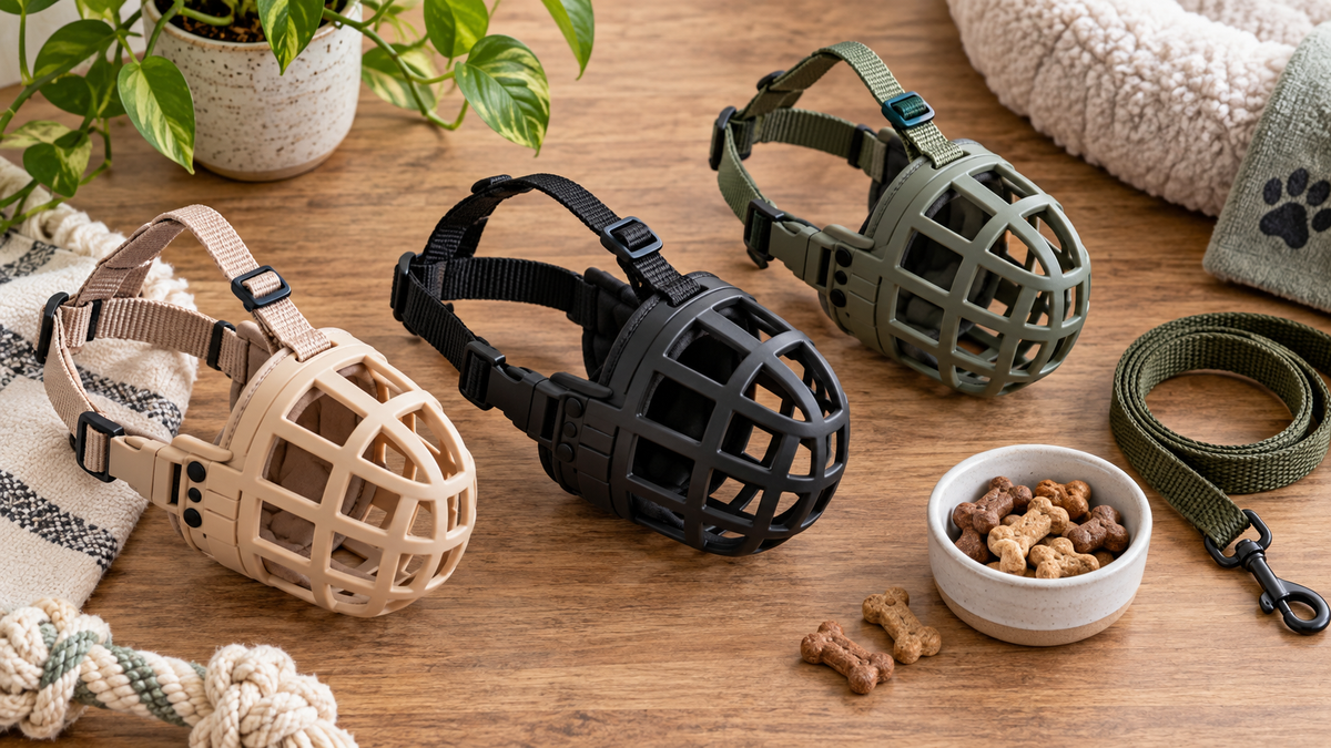 Humane basket-style dog muzzles with training treats