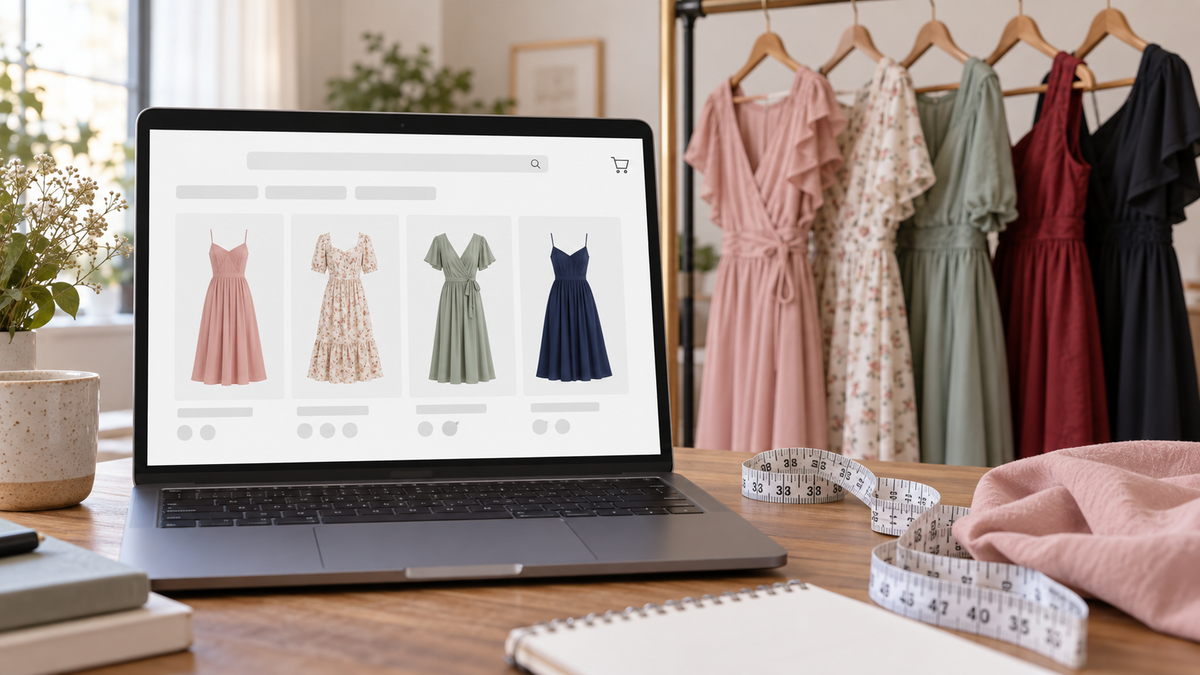 Generic online dress shopping setup with unbranded garments
