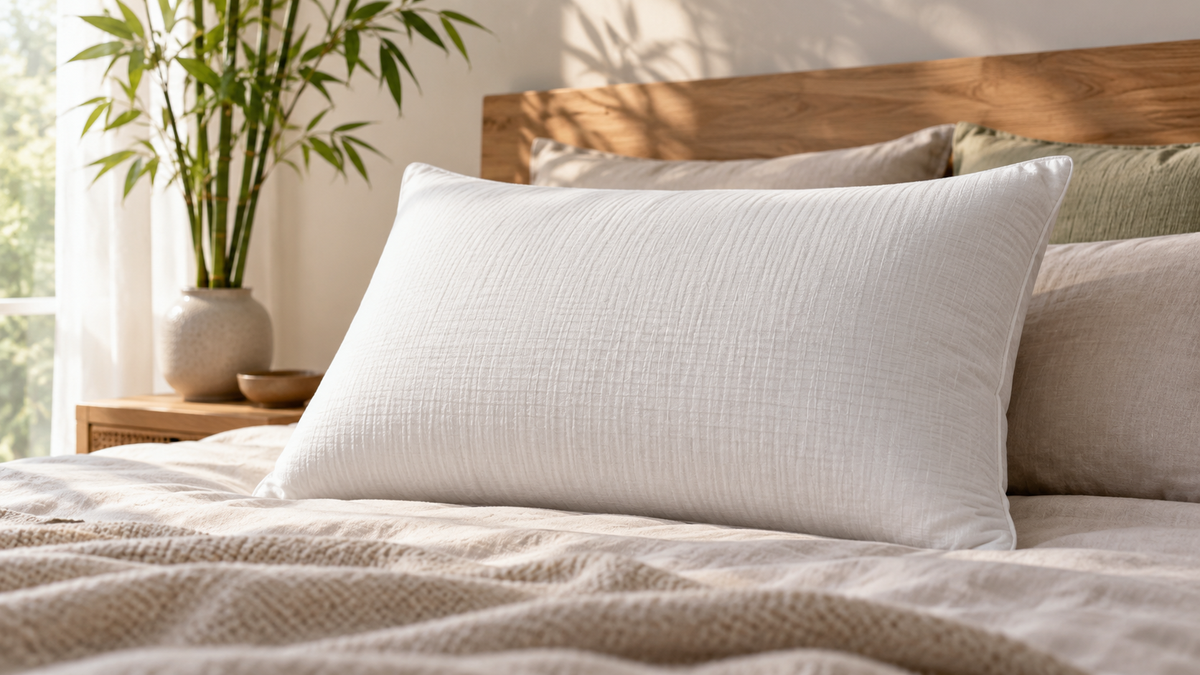 Firm bamboo fabric pillow on a neutral bed