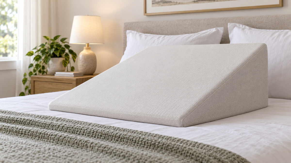 Neutral foam incline wedge arranged on a tidy bed
