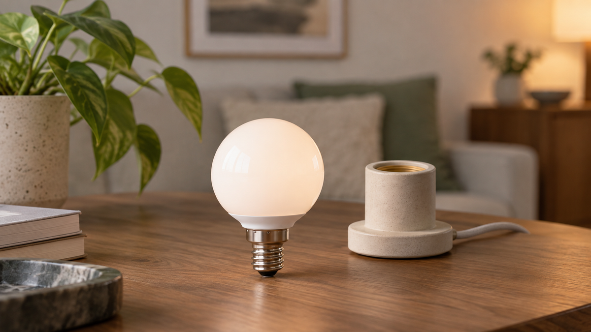 Unbranded compact G16.5 smart globe bulb beside a small lamp socket