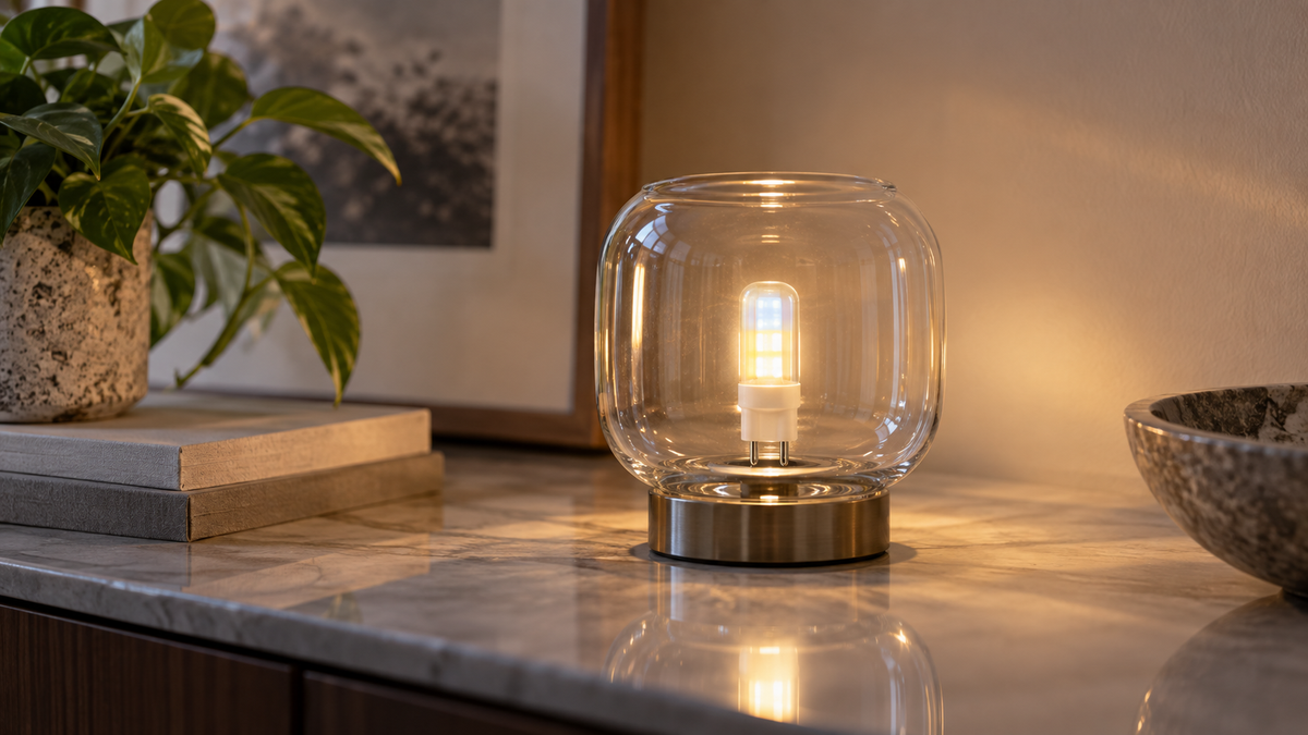 Unbranded colour-changing G9 LED bulb in a small clear decorative fixture