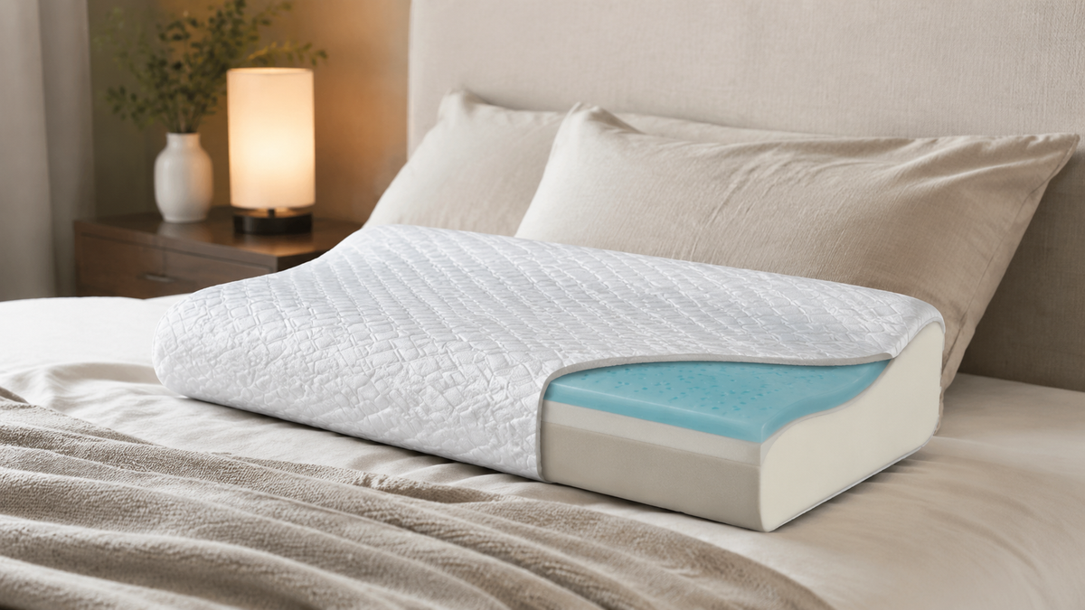 Gel infused memory foam pillow on a modern bed