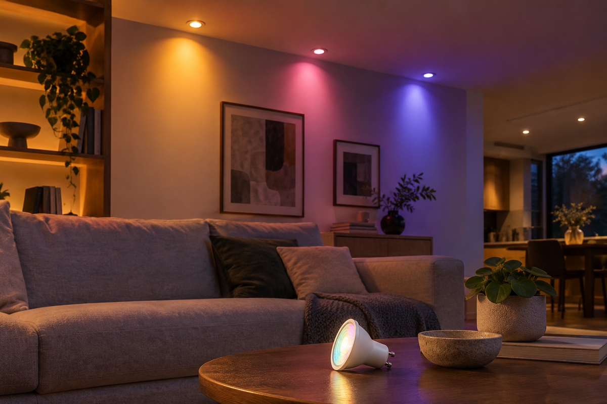 gu10 colour changing bulbs shown in a clean practical setting for comparison