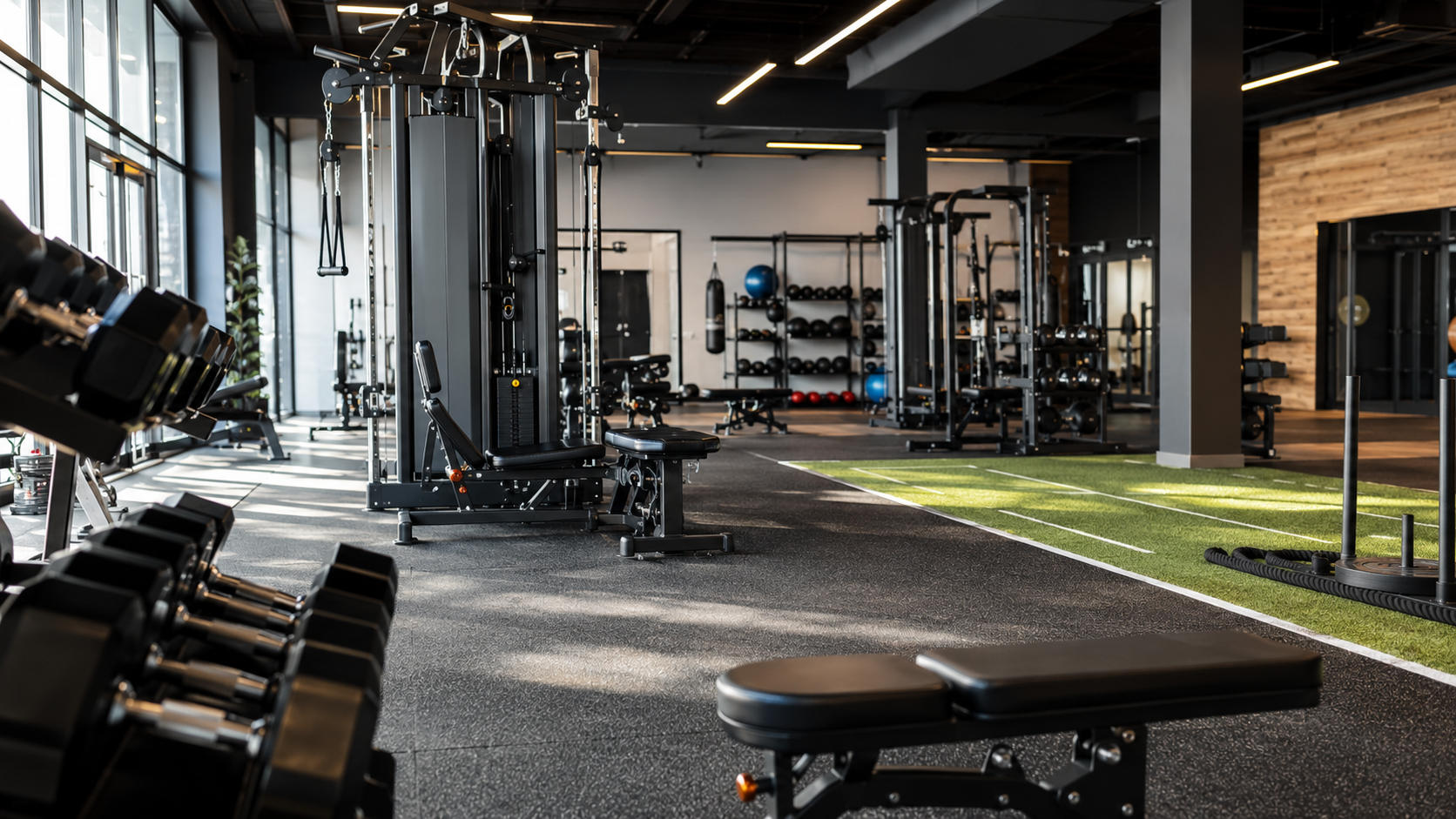 Modern gym equipment and training area