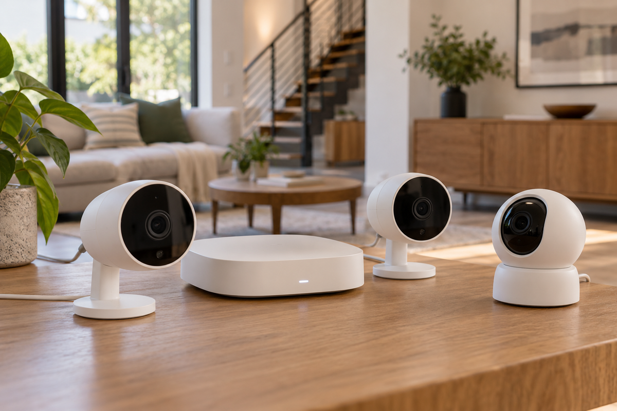indoor security camera system shown in a clean practical setting for comparison