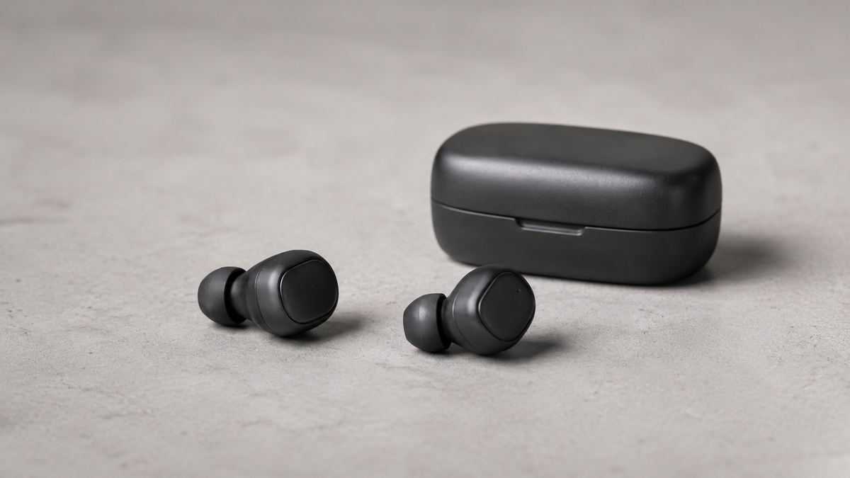 Small discreet generic Bluetooth earbuds and compact charging case
