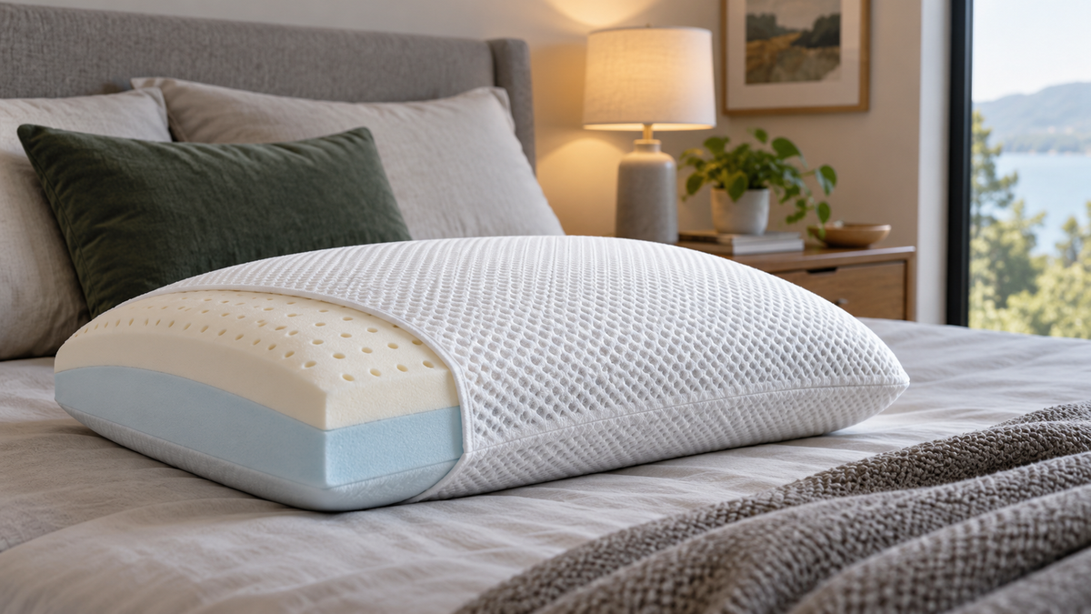 Layered latex memory foam pillow with breathable cover