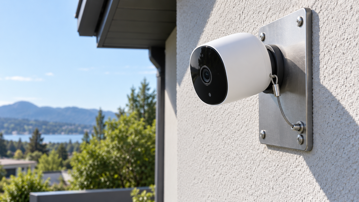Magnetically mounted outdoor security camera on an exterior wall