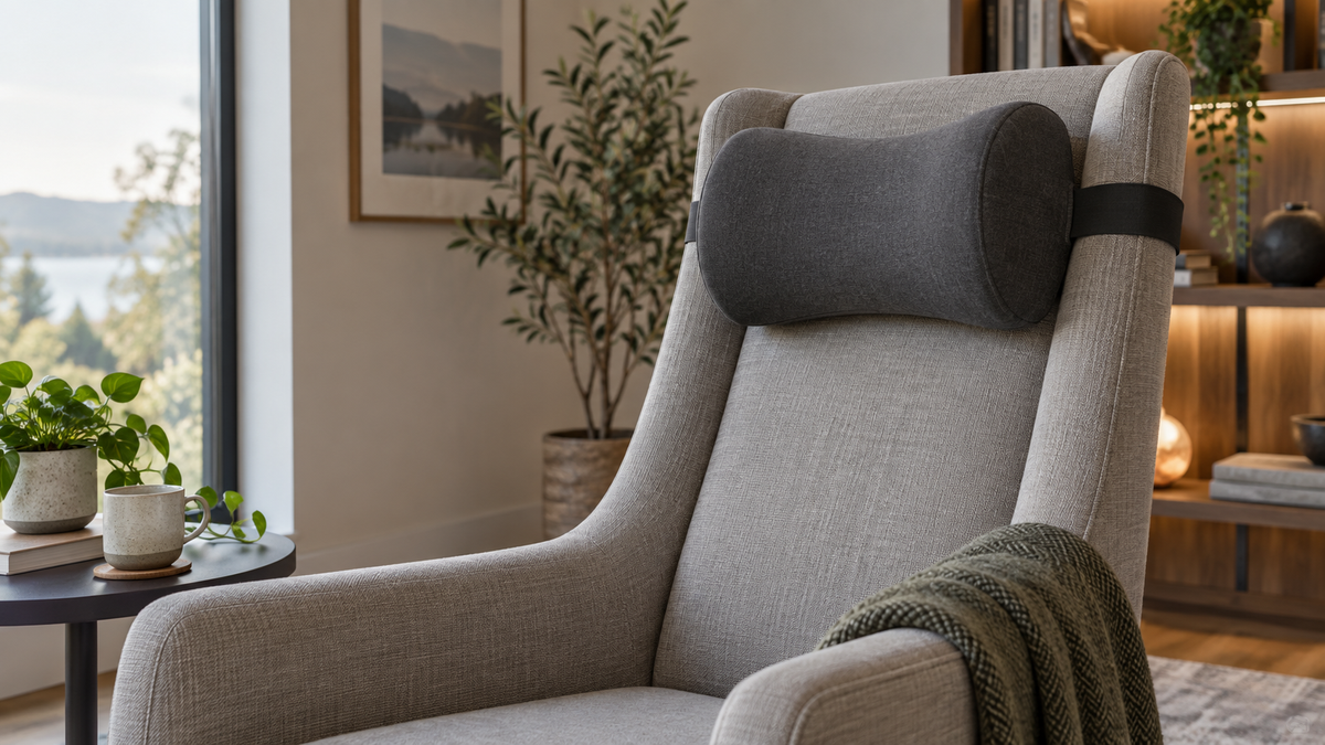 Memory foam head rest secured to a high back chair