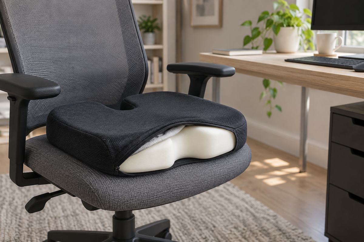 memory foam seat pad shown in a clean practical setting for comparison