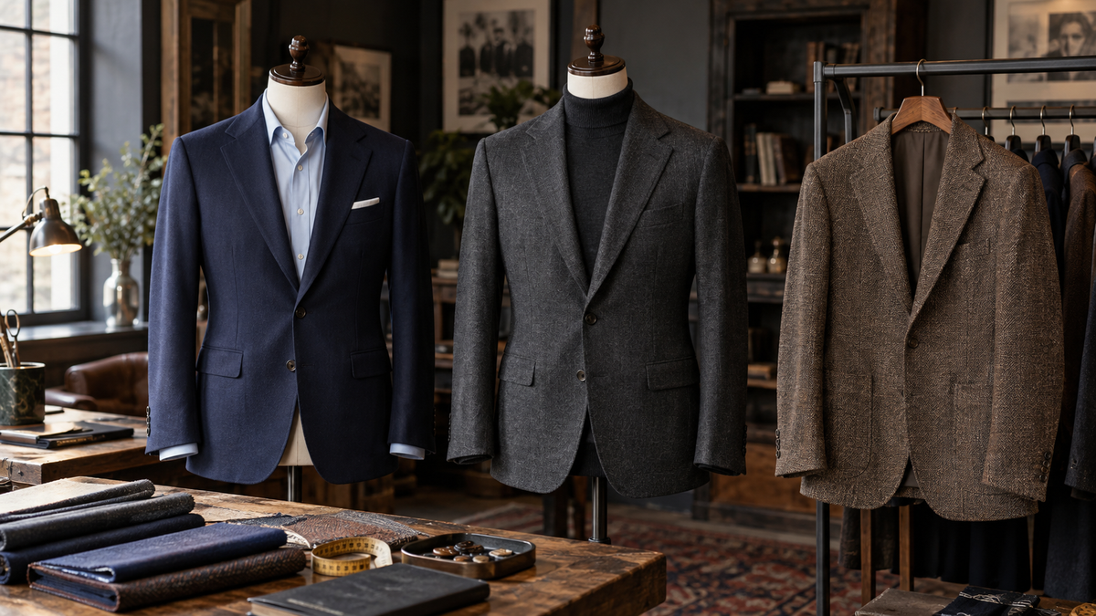 Men's blazer jackets showing versatile fabrics and tailored construction details