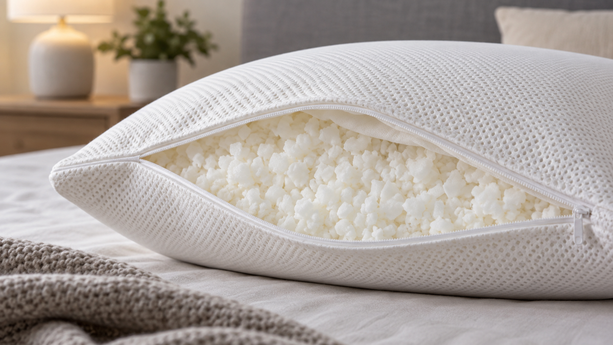 Microfoam pillow with fine foam fill and breathable cover