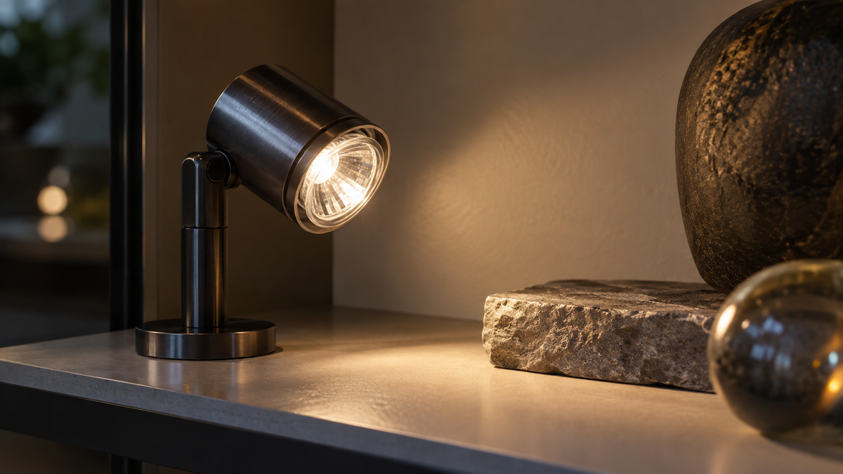 Unbranded small MR11 smart reflector bulb in a compact display spotlight