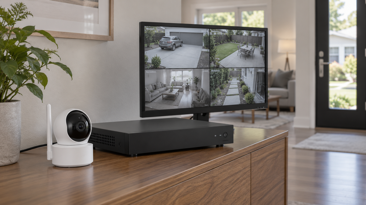 WiFi security camera connected to an NVR monitoring setup