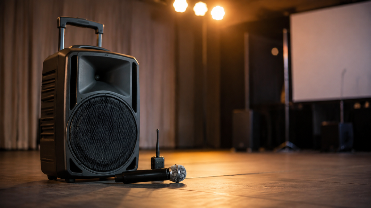 Unbranded portable PA system with a wireless microphone