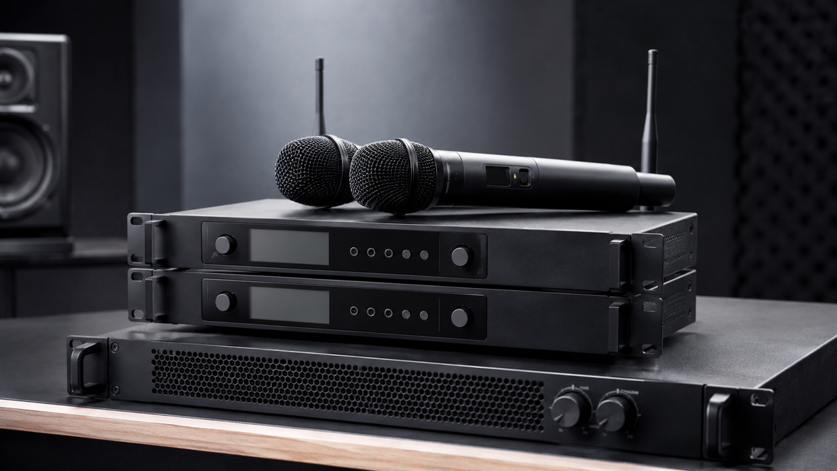 Unbranded professional wireless microphone system with rack receivers