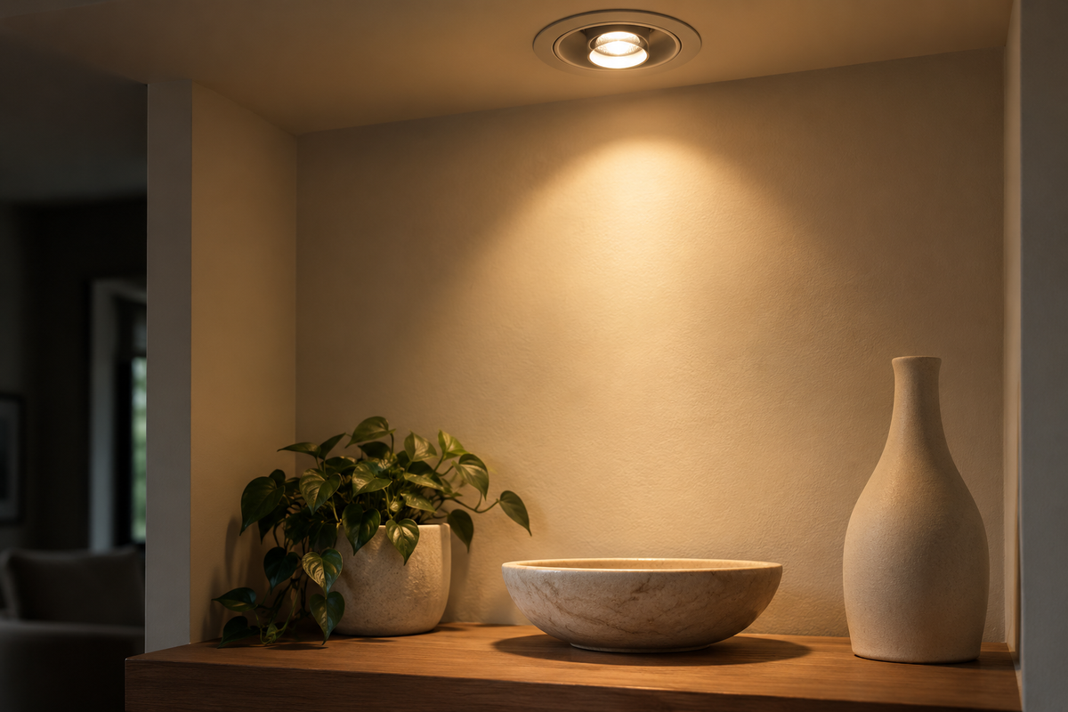 Unbranded R14 smart reflector bulb illuminating a small display