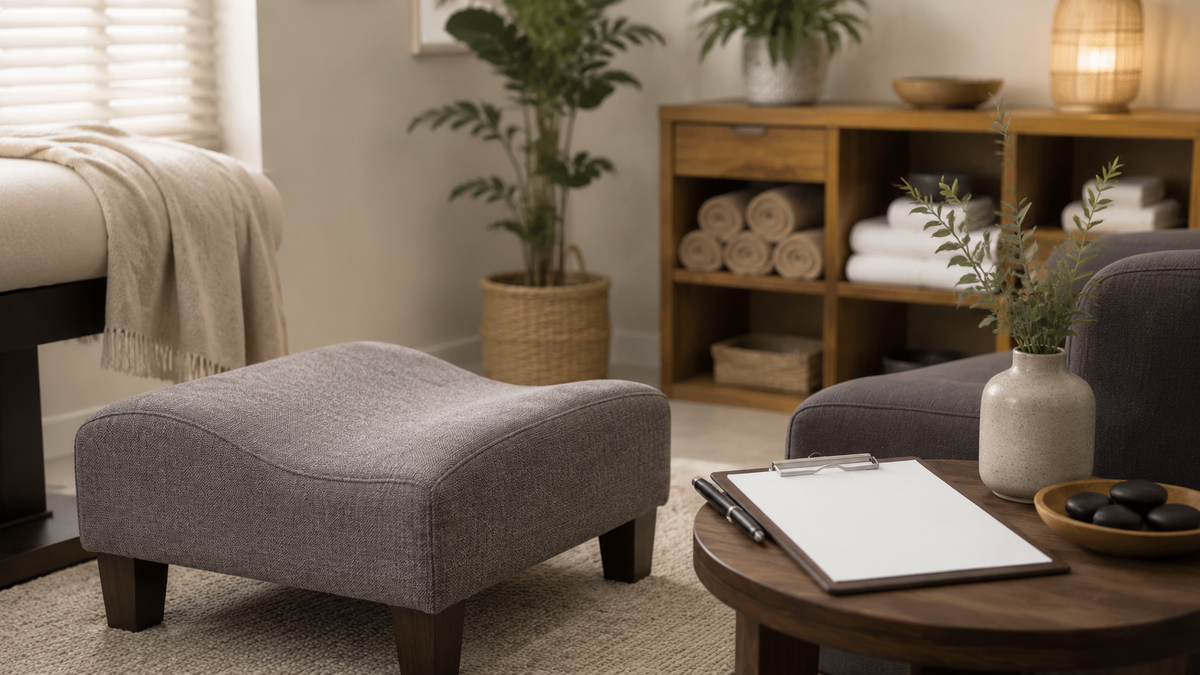 Calm professional reflexology studio consultation setting