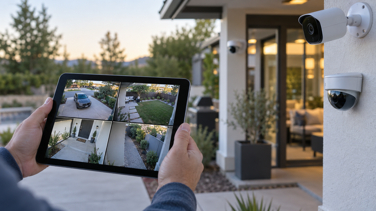 Remote security camera system viewed on an unbranded tablet