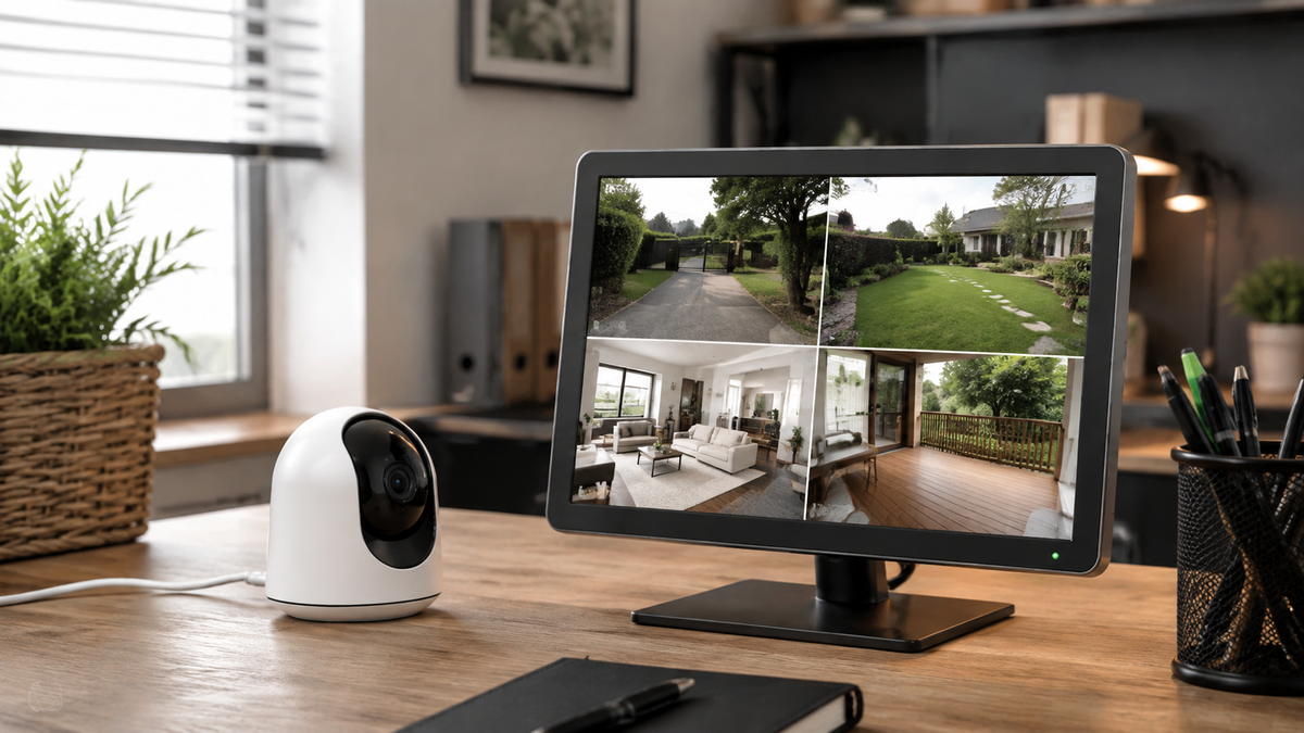 Generic security camera connected to a dedicated monitor screen