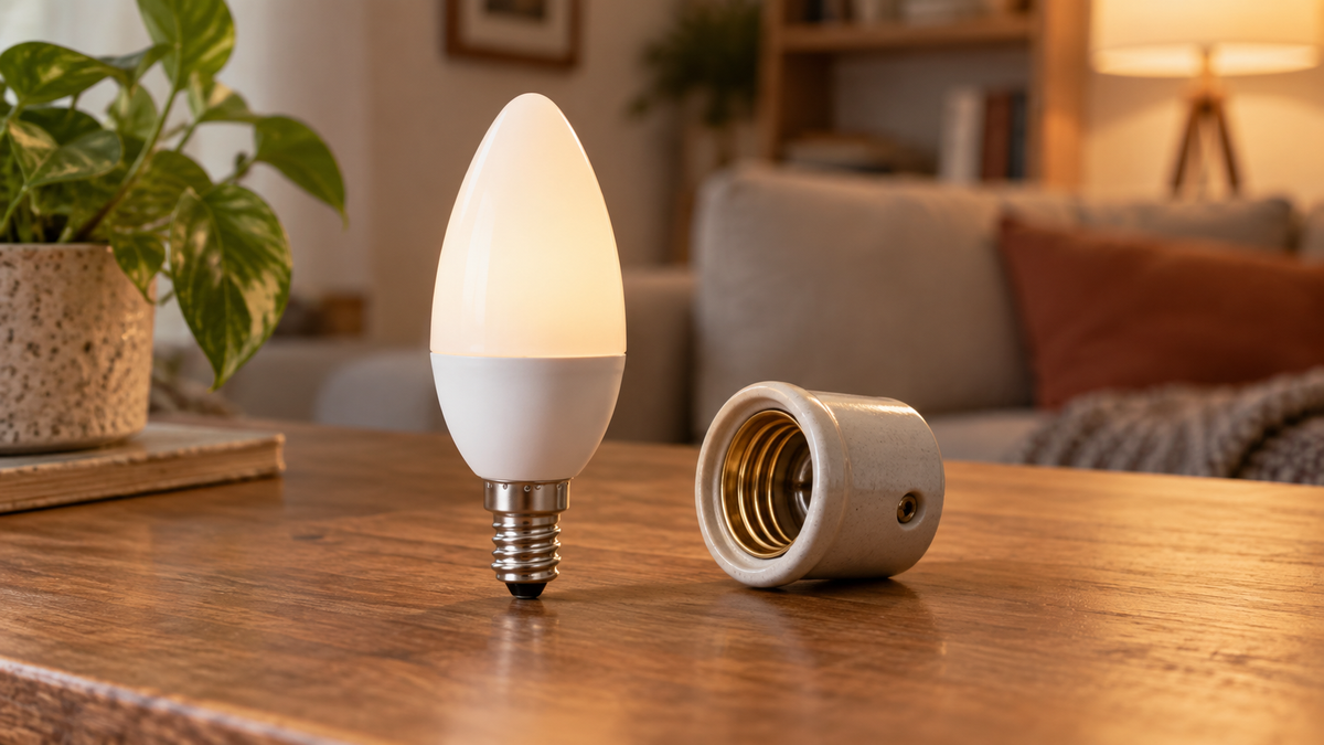 Unbranded SES smart bulb beside a compact small Edison screw lamp socket