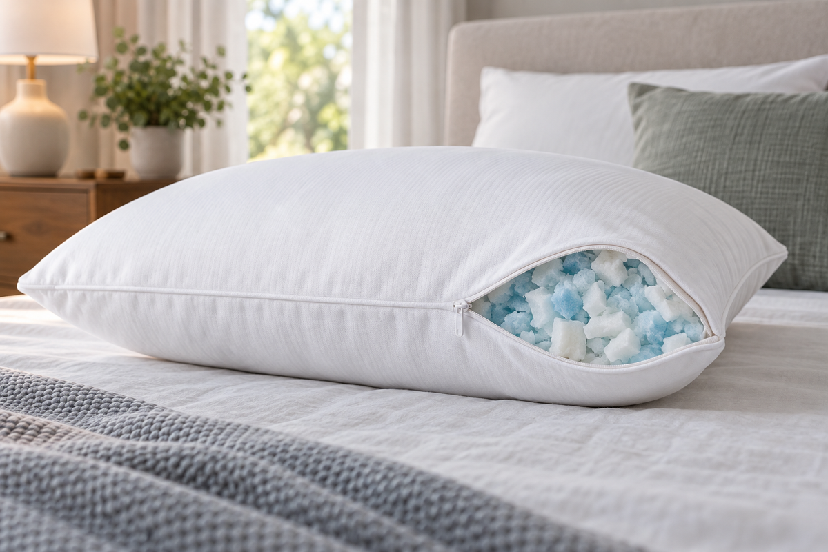 Unbranded pillow showing clean shredded gel memory foam filling