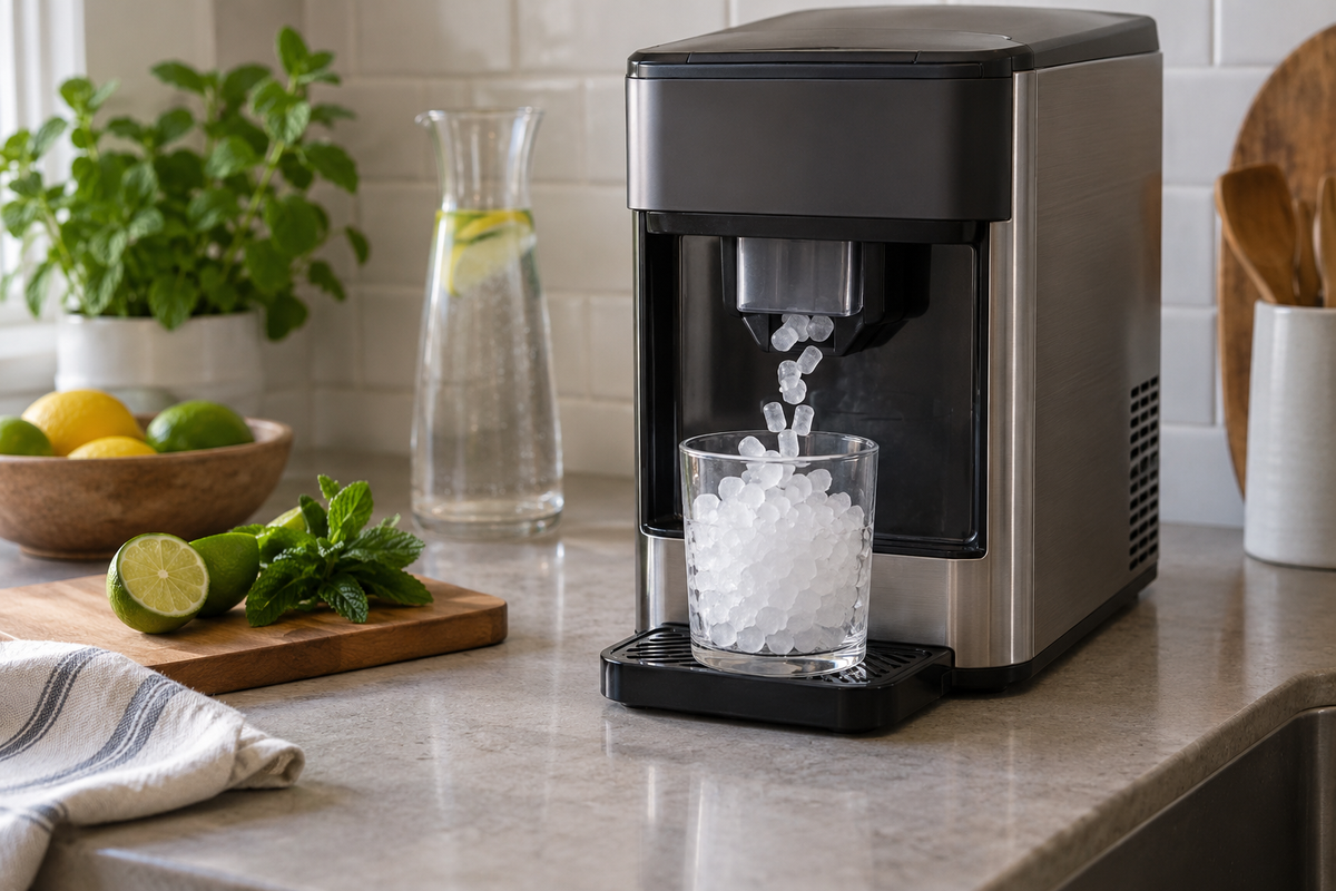 small pellet ice maker shown in a clean practical setting for comparison