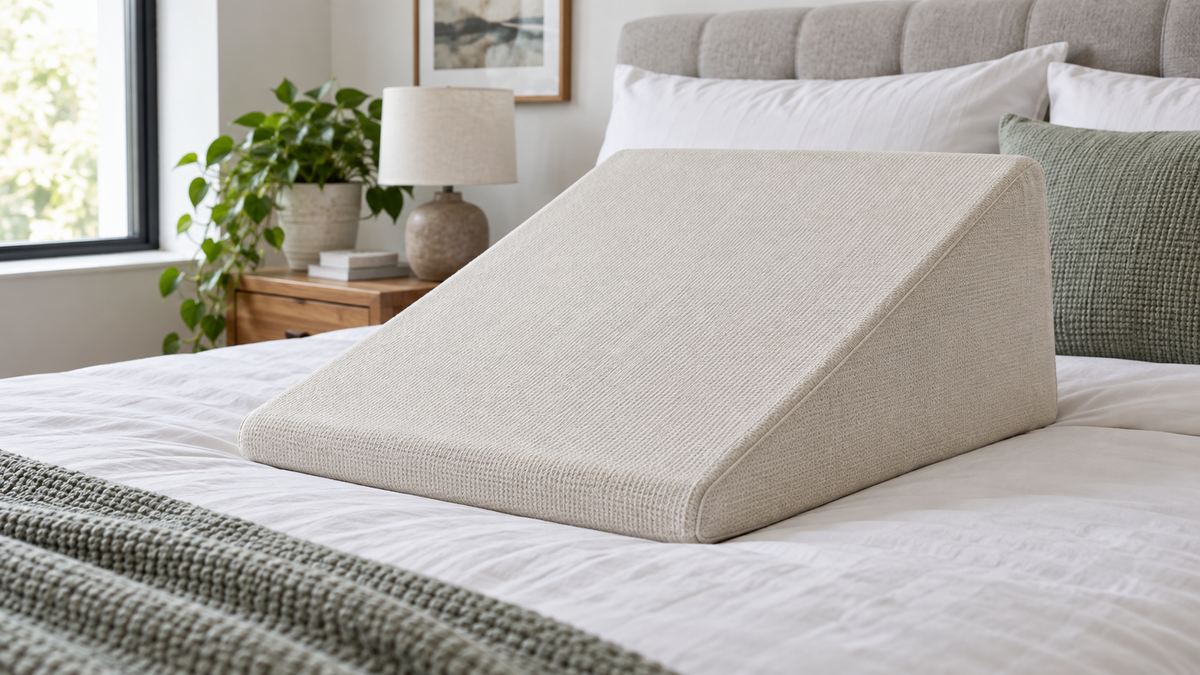 Solid foam bed pillows with one-piece foam cores and fabric covers