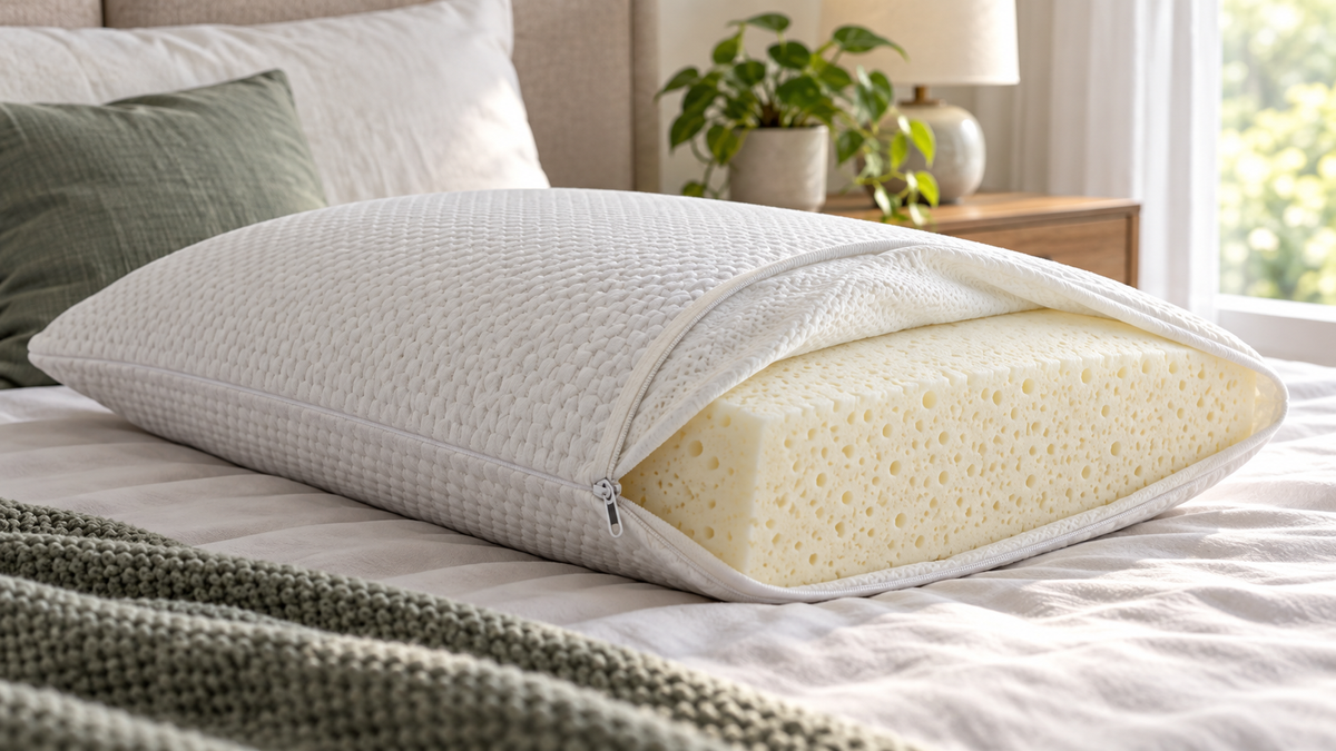 Unbranded sponge foam pillow showing a clean resilient foam structure and removable cover