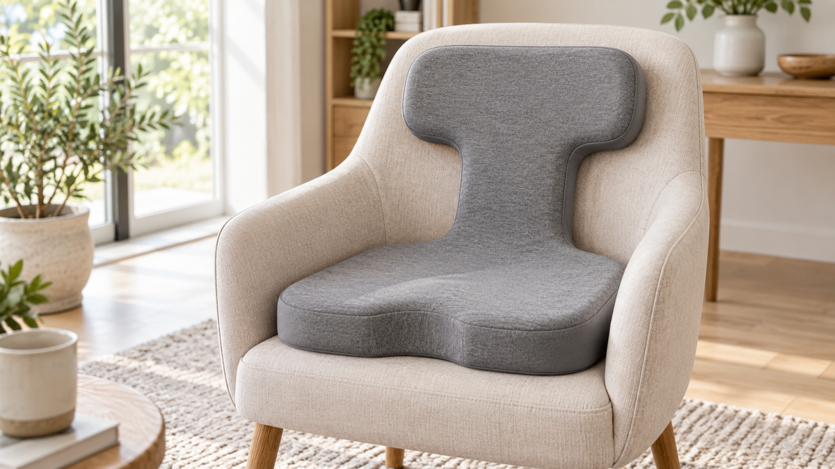 Unbranded T-shaped foam seat cushion fitted neatly into a modern chair